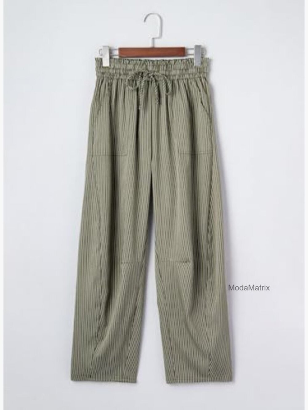 High Waisted Striped Barrel Casual Pants Drawstring Trousers - Picture 6 of 7